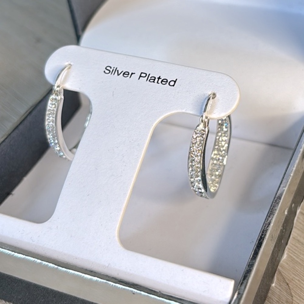NWT And Now This Silver Tone Crystal In & Out Teardrop Hoop Earrings